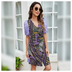 Printed Fashion Pullover Puff Sleeve Dress Casual V-Neck Slim Elegant Wholesale Dresses SD183952 -Amour Vert shop 8b27487d b56f 44c0 accb 92276fabb7fd 8E3C2F3F35BC717B67AD021DDFDAF585