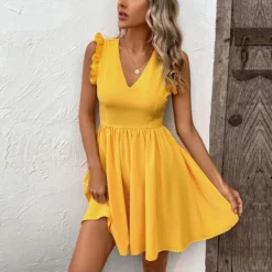 Backless Wooden Ears Sleeveless V-Neck Solid Color Dress Wholesale Dresses N4623041000136 -Amour Vert shop 8bf4ca4967cd4b7d8744afe200f1700d 4