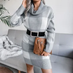 Turtle Neck Plaid Knitted Dress Wholesale Without Belt SD160394 -Amour Vert shop 8d606ba7 b84a 43e9 85dd e1a8438fd267 BE4895A83294A042A75D6D1DED2E3781