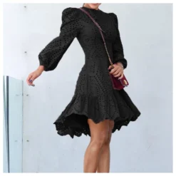 Retro Solid Color Hollow Ball Sleeve Ruffle Swing Dress Wholesale Dresses SDN538571 -Amour Vert shop 8e9261e8 b065 42dd a972 0c842af293b7 0c8729a7193ac0f4e85a52ca856c89b7