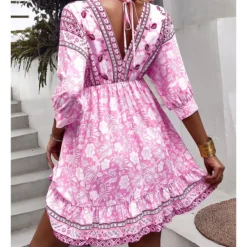 Fashion Print V Neck Swing Dress Casual Loose Backless Lace-Up Short Sleeve Wholesale Dresses -Amour Vert shop 8ed744e7 211d 4cee 97df 9532085e3f0f b145a28bc5a0258a26a7c9ea82d6580b