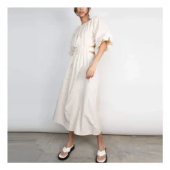 Lace-Up Hollow Short Sleeve Puff Sleeve Round Neck Casual Dress Wholesale Dresses SDN539068