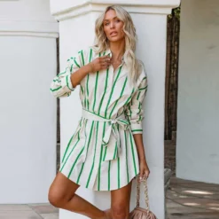 Fashion Stripe Lace-Up Shirt Dress Casual Long Sleeve A-Line Wholesale Dresses SDN560654 -Amour Vert shop 91acd6a9 37b1 4f08 87b3 899b14545c27 0d59996e02ff2bf2882137becaff0ed9