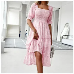 Sexy Off Shoulder Floral Midi Swing Dress High Waist Petal Sleeve Slim Vacation Wholesale Dresses SDN560630