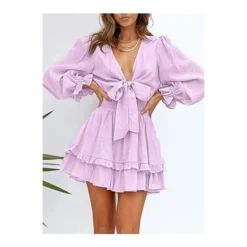 V-Neck Solid Color Tieback Bowknot Long Lantern Sleeve Ruffle Dress Casual Wholesale Dresses SD531178 -Amour Vert shop 9550a627 d1f0 4f5d af42 eaf8ffe1877c e3e795bd5416398997e9b9ed8c1b7611