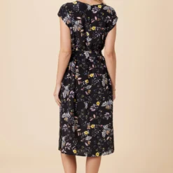 Cindra Washable Silk Midi Dress - French Jardin Black -Amour Vert shop 9674R1 Cindra French Jardin Black 3