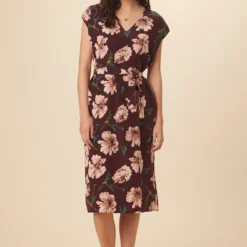 Cindra Washable Silk Midi Dress - Paysage Sepia