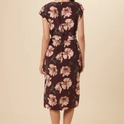 Cindra Washable Silk Midi Dress - Paysage Sepia -Amour Vert shop 9674 Cindra Paysage Sepia 3