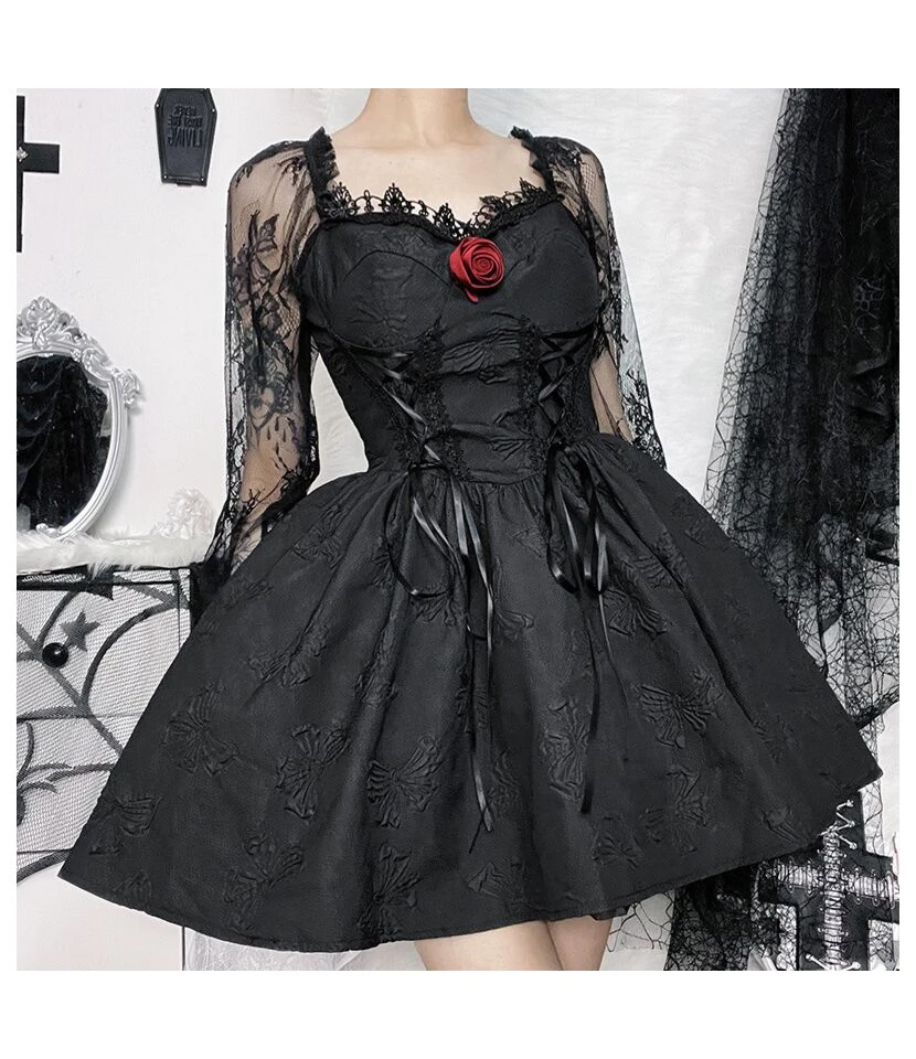 Dark Three-Dimensional Floral Lace Long-Sleeved A-Swing Princess Dress Wholesale Dresses SDV464254 6 Dark Three-Dimensional Floral Lace Long-Sleeved A-Swing Princess Dress Wholesale Dresses SDV464254 - Image 4