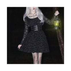 Dark Temperament Bat Jacquard Bell Sleeve A Swing Dress Wholesale Dresses Without Belt N46923031300022