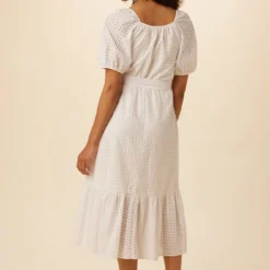 Michelle Cotton Eyelet Dress - White -Amour Vert shop 9987 Michelle Eyelet White 3