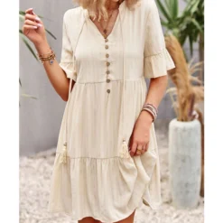 Short Sleeve Casual Solid Color Loose Swing Ruffled Dress Wholesale Dresses SDN539518 -Amour Vert shop 99f79de6 344e 433e a4c3 7d0c015755ad f137818bc331959b550042b2e0fb0203