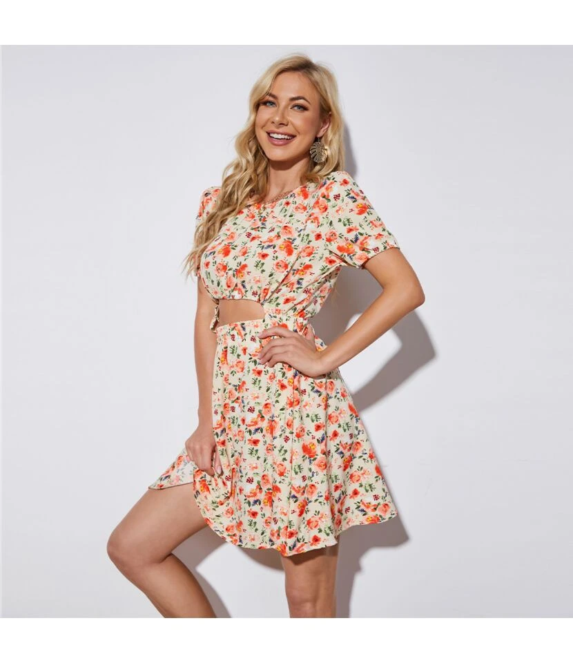 Fashion Floral Cutout A-line Dress Round Neck Short Sleeve Sexy Wholesale Dresses SDN560140 7 Fashion Floral Cutout A-line Dress Round Neck Short Sleeve Sexy Wholesale Dresses SDN560140 - Image 5