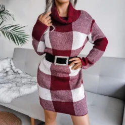 Turtle Neck Plaid Knitted Dress Wholesale Without Belt SD160394 -Amour Vert shop 9f84a240 fd7a 4e49 bb51 440e5c8a9796 29A414B6FE124C195B9DDF8C796DFC65