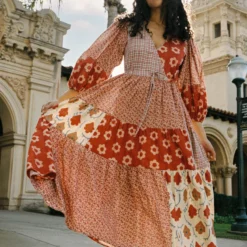 The Gina Dress | Patchwork Reds -Amour Vert shop Gina1 e16453ee 47a2 4075 ab41 9d58da24f884