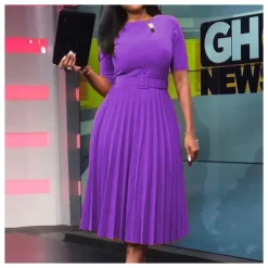 Fashion Solid Color Round Neck Press Pleated Short Sleeve Dress With Belt Wholesale Dresses N5323032800189 -Amour Vert shop O1CN010XEomL26Ucc5WVlpW 4225457665 0 cib 6