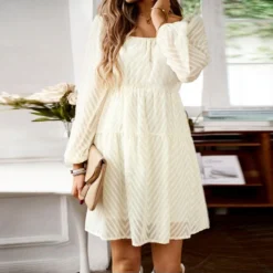 Square Collar Long Sleeve A-Line Jacquard See-Through Dress Wholesale Dresses N46N4623062500007 -Amour Vert shop O1CN010bU3RM1ND4o6ChH9M 2425141535 0 cib 4