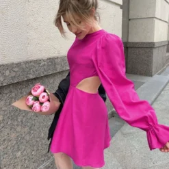 Lantern Sleeve Hollow Solid Color Commuter Niche A-Line Dress Wholesale Dresses N463823021400186 -Amour Vert shop O1CN010dlKuZ2GztpHCSBSV 2212501819087 0 cib