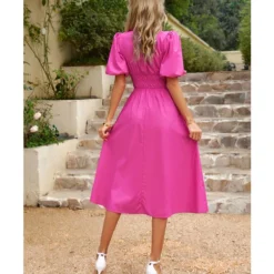 Temperament Short-Sleeved V-Neck Waist-Skimming Solid Color Long Dress Wholesale Dresses V5923041200030 -Amour Vert shop O1CN011QKy081ND4mwyZIFa 2425141535 0 cib