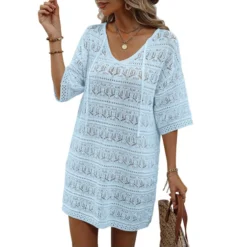 Casual Short-Sleeved V-Neck Hollow Vacation Beach Sunscreen Dress Wholesale Dresses V5923051300042 -Amour Vert shop O1CN012U0pGZ1KExZqDe0dT 3418581133 0 cib 4