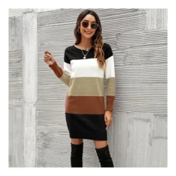 Fashion Colorblocking Wide Stripe Crew Neck Knit Dress Wholesale Dresses N5923053100005 -Amour Vert shop O1CN014TXhOq29NF17PAIwm 4040548055 0 cib