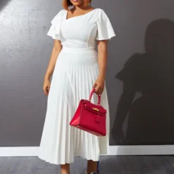 Temperament Solid Color Waist Thin Ruffle Short-Sleeved Pressed Pleated Dress Wholesale Dresses N5323032800165 -Amour Vert shop O1CN014Xxe6I26UcaWA0FyO 4225457665 0 cib