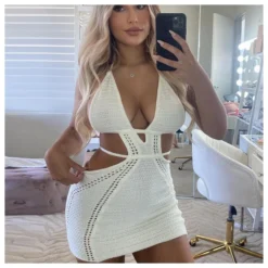 Sexy Halter Neck Wrapped Chest Hollow Bodycon Lace-Up Knit Dress Wholesale Dresses N5323030800039 -Amour Vert shop O1CN015KwuSQ22o51YbM4vL 2206542577166 0 cib