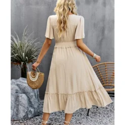 Casual Solid Color V-Neck Waist Open Dress Wholesale Dresses V5923041200009 -Amour Vert shop O1CN016a5N5m1ND4mJLAtxX 2425141535 0 cib
