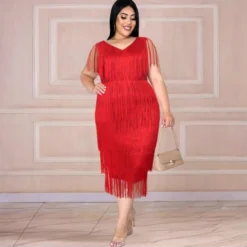 Fashion V-Neck Sleeveless High Waist Mid-Length Fringe Hip Dress Wholesale Dresses V5923050600028 -Amour Vert shop O1CN016vN80p1TGB7W3Mzcg 2206882922354 0 cib