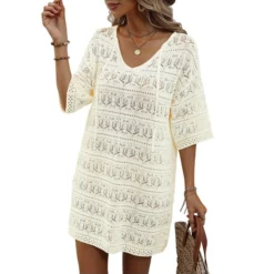 Casual Short-Sleeved V-Neck Hollow Vacation Beach Sunscreen Dress Wholesale Dresses V5923051300042 -Amour Vert shop O1CN017IG2SO1KExZsORJNG 3418581133 0 cib 4