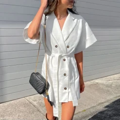 Button-Down Short-Sleeve Belt Commuter Loose Suit Dress Wholesale Dresses N4623070600032 -Amour Vert shop O1CN01885Y0r2GztsrA8n6N 2212501819087 0 cib
