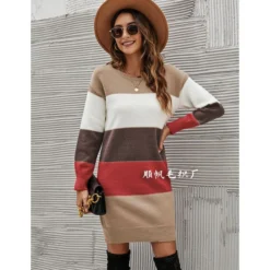 Fashion Colorblocking Wide Stripe Crew Neck Knit Dress Wholesale Dresses N5923053100005 -Amour Vert shop O1CN018Jiws929NF0xfWjBI 4040548055 0 cib 4