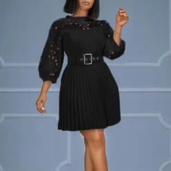 Fashion Solid Color Lace Crochet Hollow Long Sleeve Pleated Dress Wholesale Dresses N5323032800167 -Amour Vert shop O1CN018Sp7aX26UcdYlqLCX 4225457665 0 cib 8