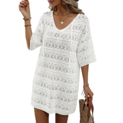 Casual Short-Sleeved V-Neck Hollow Vacation Beach Sunscreen Dress Wholesale Dresses V5923051300042 -Amour Vert shop O1CN019gkURf1KExZpVlmnr 3418581133 0 cib 4
