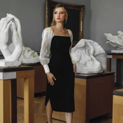 Temperament Bubble Sleeve Patchwork Strapless Pearl Open Long Dress Wholesale Dresses V5923032800058 -Amour Vert shop O1CN01Aor2tW2GztrB0xzeW 2212501819087 0 cib