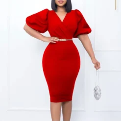 Fashion Bubble Sleeve V-Neck Hip Pencil Dress Wholesale Dresses N5923080800072 -Amour Vert shop O1CN01C3r9IU26UchgBOHhs 4225457665 0 cib 6