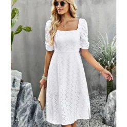 Temperament Solid Color Square Collar Short-Sleeved Long Dress Wholesale Dresses V5923041200008 -Amour Vert shop O1CN01Cps1uZ1ND4mNLDSXu 2425141535 0 cib