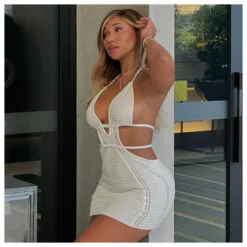 Sexy Halter Neck Wrapped Chest Hollow Bodycon Lace-Up Knit Dress Wholesale Dresses N5323030800039 -Amour Vert shop O1CN01DvIwaD22o51SN0V8H 2206542577166 0 cib