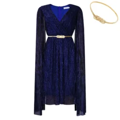 Elegant Solid Color V-Neck High Waist Cape Dress Wholesale Dresses N5923080800062