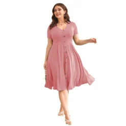 Wholesale Plus Size Clothing V-Neck Waistline Hem Short-Sleeved Dress V5923042600011 -Amour Vert shop O1CN01IAGpti1aD9rn15mxq 2215565203295 0 cib