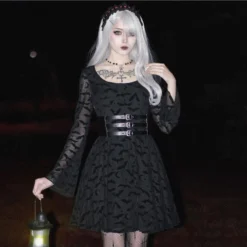 Dark Temperament Bat Jacquard Bell Sleeve A Swing Dress Wholesale Dresses Without Belt N46923031300022 -Amour Vert shop O1CN01INa5vr1MhTPru2Ary 3900101466 0 cib