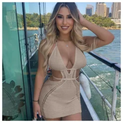 Sexy Halter Neck Wrapped Chest Hollow Bodycon Lace-Up Knit Dress Wholesale Dresses N5323030800039 -Amour Vert shop O1CN01IyLd8R22o51JPZlhz 2206542577166 0 cib