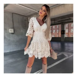 Hollow Half-Sleeved Irregular Lace V-Neck Layered Dress Wholesale Dresses N4601423032800161 -Amour Vert shop O1CN01JO1hnx2HGO5QWfSYT 2212450069123 0 cib