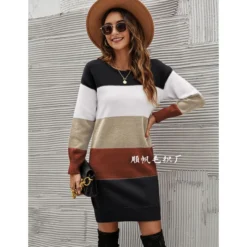Fashion Colorblocking Wide Stripe Crew Neck Knit Dress Wholesale Dresses N5923053100005 -Amour Vert shop O1CN01KkDeNm29NF19mp6CE 4040548055 0 cib 4