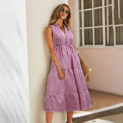 Casual Sleeveless Striped V-Neck Dress Wholesale Dresses V5923050300050 -Amour Vert shop O1CN01KuwoQn1wuaymTCWGf 3267756368 0 cib