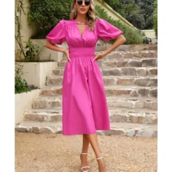 Temperament Short-Sleeved V-Neck Waist-Skimming Solid Color Long Dress Wholesale Dresses V5923041200030 -Amour Vert shop O1CN01Lr9CAz1ND4mtFKvMq 2425141535 0 cib