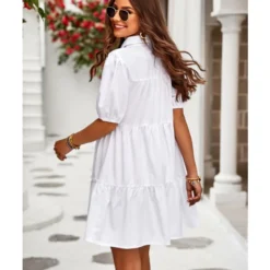 Solid Color Casual Lapel Puff Short Sleeve Smocked Dress Wholesale Dresses N5323032300139 -Amour Vert shop O1CN01M2dcN91ND4ksUbOJP 2425141535 0 cib