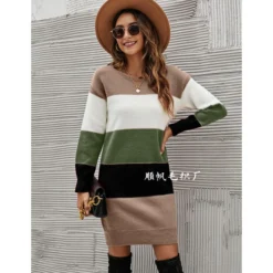 Fashion Colorblocking Wide Stripe Crew Neck Knit Dress Wholesale Dresses N5923053100005 -Amour Vert shop O1CN01M6jzxL29NF11uvJVg 4040548055 0 cib 4