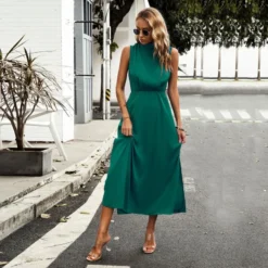 Fashion Sleeveless High Waist Half High Neck Satin Dress Wholesale Dresses V5923050300041 -Amour Vert shop O1CN01N9m7Zh1wuayNXKyue 3267756368 0 cib 4