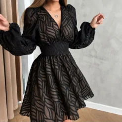 Lantern Sleeve Jacquard Commuter A-Line Slim Dress Wholesale Dresses N462302140018614 -Amour Vert shop O1CN01OFwgCC2Gztr1uDk3P 2212501819087 0 cib 3